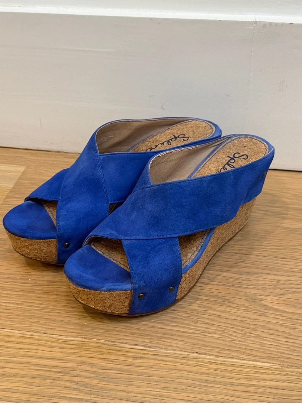 Splendid Royal Blue Suede Crisscross Platform Wedge